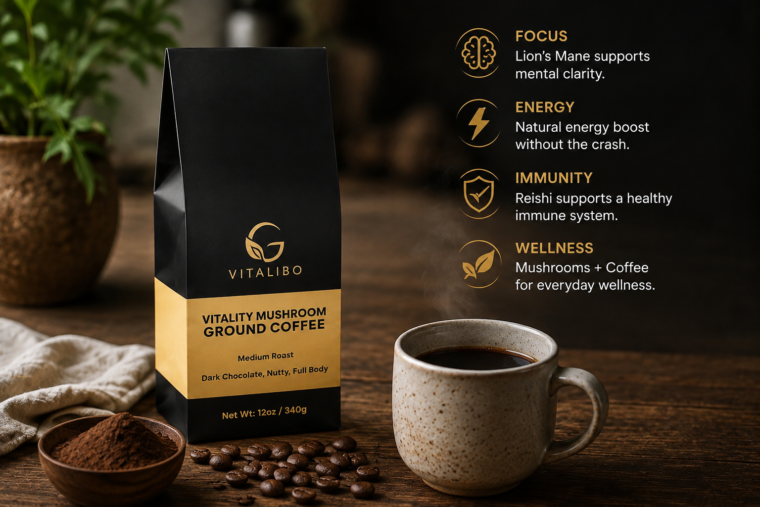Vitality Mushroom Coffee (Medium Roast)