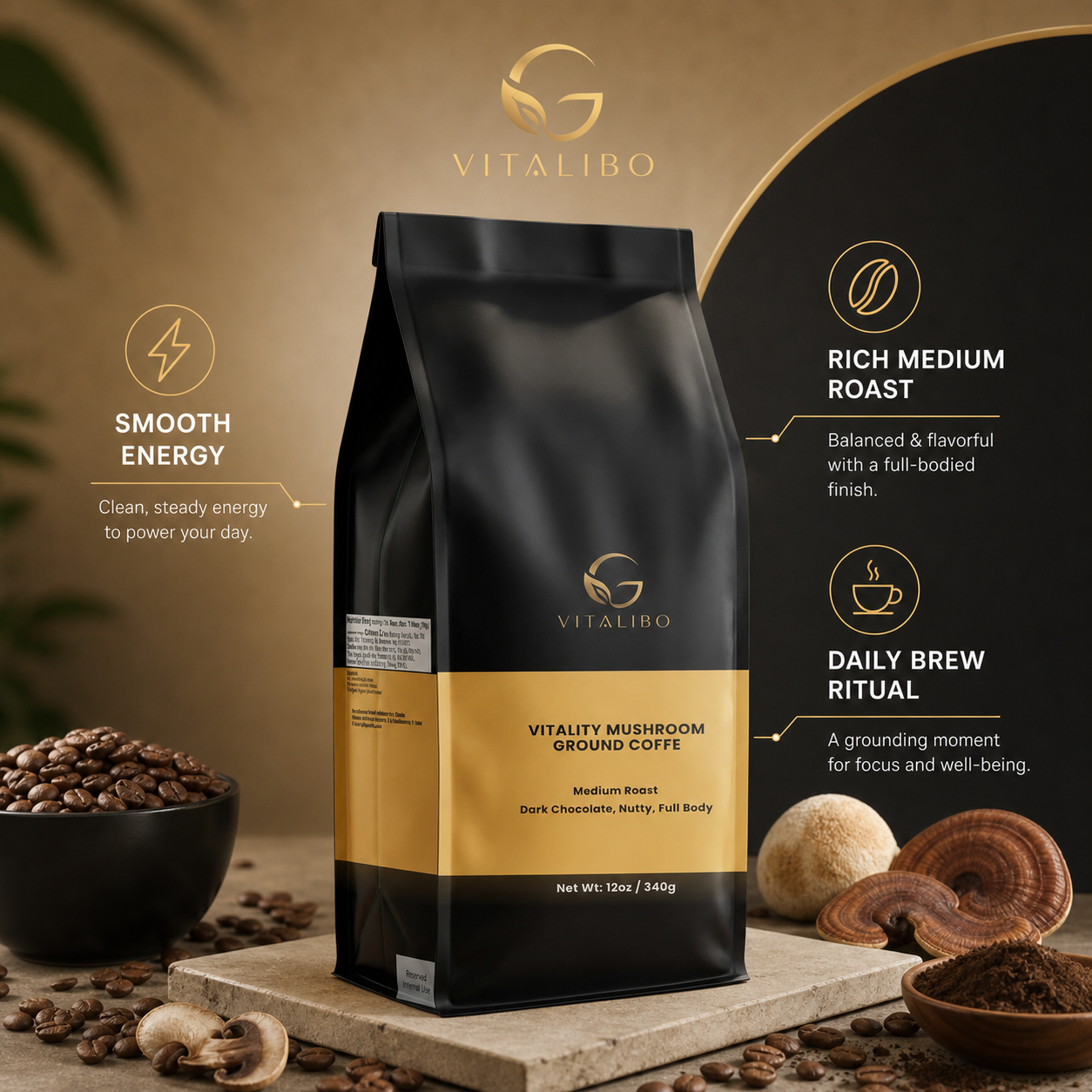 Vitality Mushroom Ground Coffee